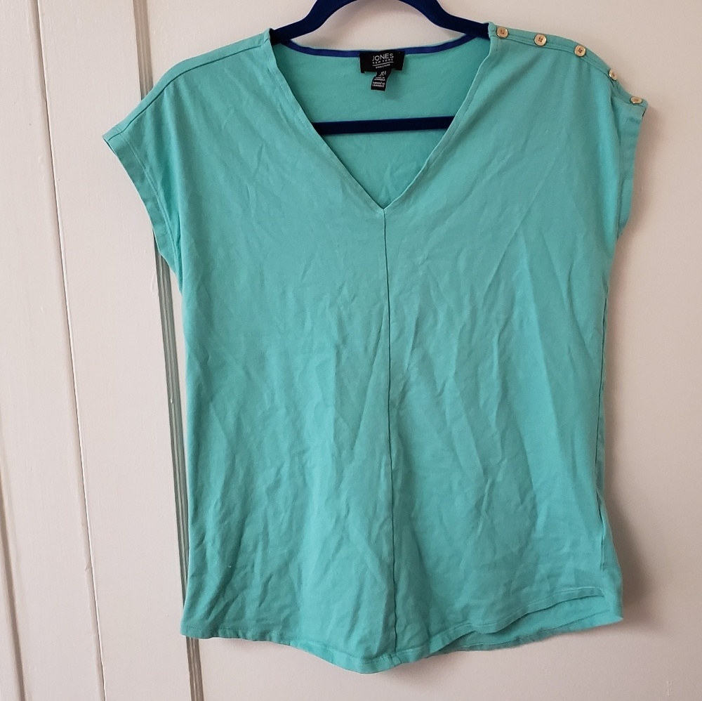 Jones New York aqua cap sleeve tee shirt top S